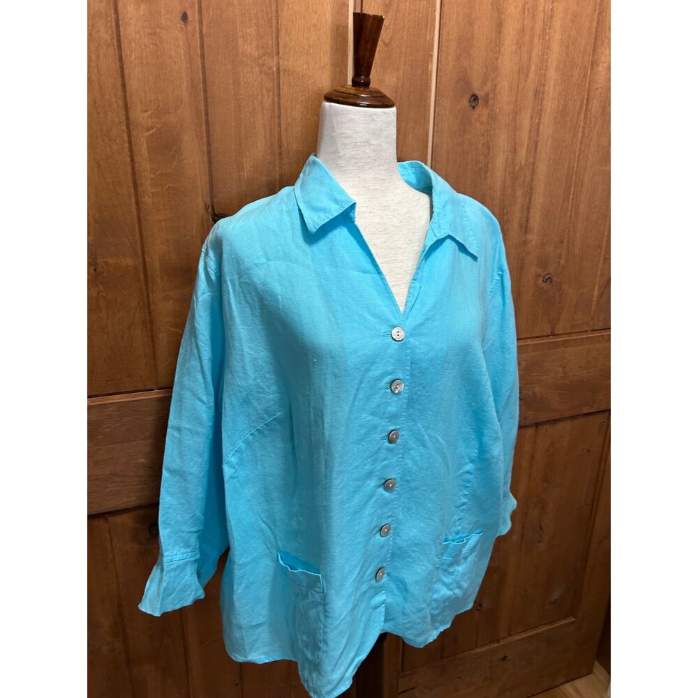 100% Linen Resortwear Vacation Spring Button Down Size 18W
